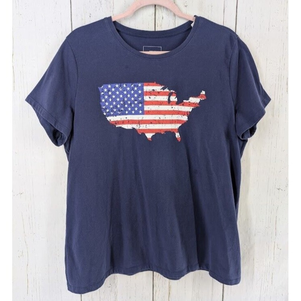 Sonoma Size XL Blue American Flag Graphic Short Sleeve Casual Womens Top